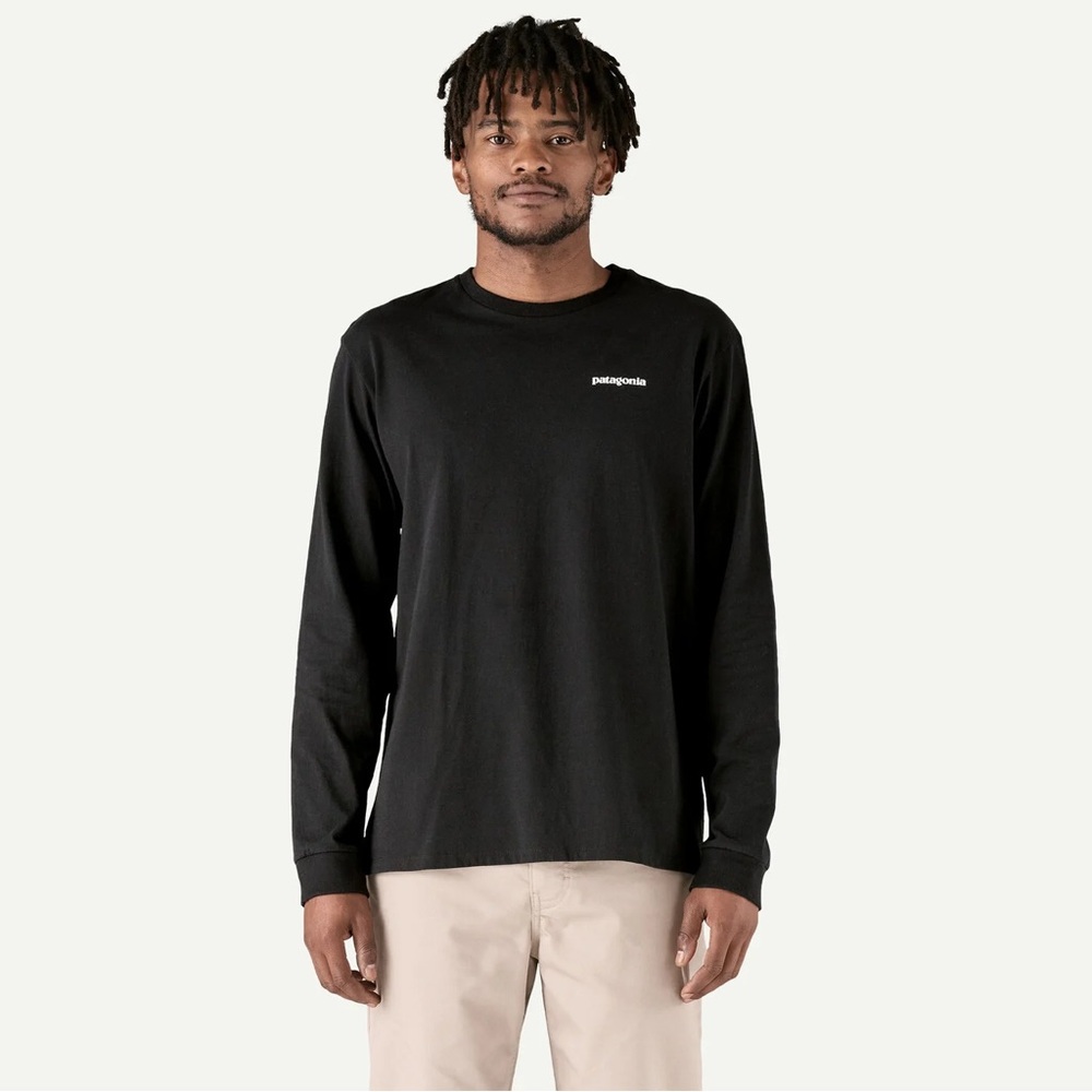 Patagonia Men's Long-Sleeved P-6 Logo Responsibili-Tee in Black Size Medium